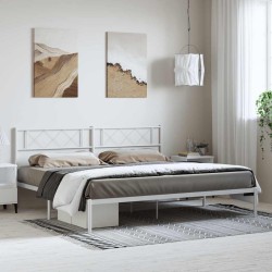 Cadre de lit métal sans matelas et tête de lit blanc 193x203 cm 