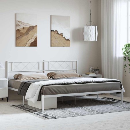 Cadre de lit métal sans matelas et tête de lit blanc 193x203 cm 