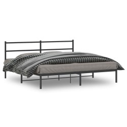 Cadre de lit métal sans matelas avec tête de lit noir 193x203cm 