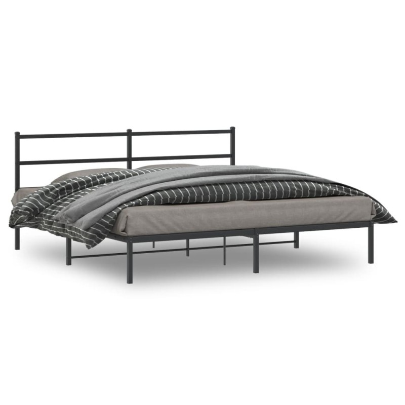 Cadre de lit métal sans matelas avec tête de lit noir 193x203cm 