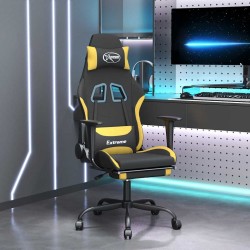 Chaise de jeu de massage avec repose-pied Noir et jaune Tissu 