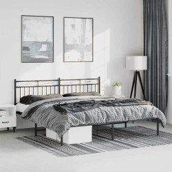 Cadre de lit métal sans matelas avec tête de lit noir 193x203cm 