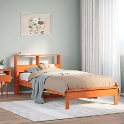 Lit bibliothèque sans matelas cire marron 75x190 cm pin massif 