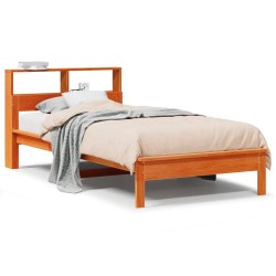 Lit bibliothèque sans matelas cire marron 75x190 cm pin massif 