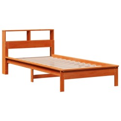 Lit bibliothèque sans matelas cire marron 75x190 cm pin massif 