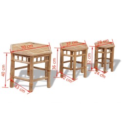 Tabourets de jardin lot de 3 bambou 