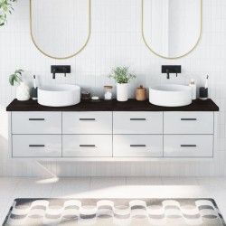 Comptoir de salle de bain marron foncé bois massif traité 