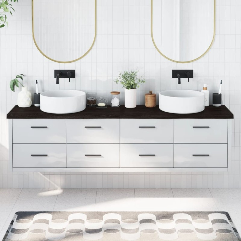 Comptoir de salle de bain marron foncé bois massif traité 