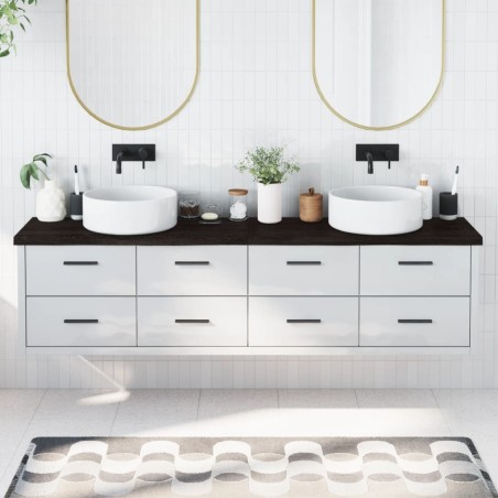 Comptoir de salle de bain marron foncé bois massif traité 