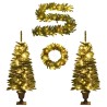 Arbres de Noël artificiels 2 pcs et couronne, guirlande et LED 