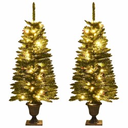 Arbres de Noël artificiels 2 pcs et couronne, guirlande et LED 