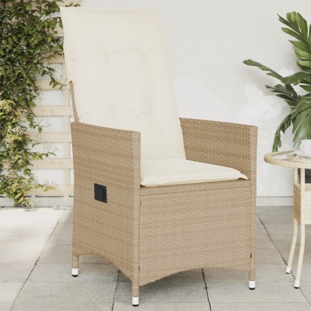 Chaise inclinable de jardin avec coussins beige résine tressée 