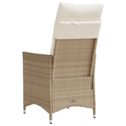 Chaise inclinable de jardin avec coussins beige résine tressée 