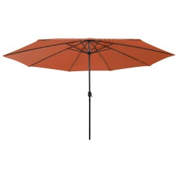 Parasol de jardin avec lumières LED et mât en métal terre cuite 