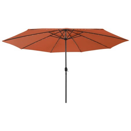 Parasol de jardin avec lumières LED et mât en métal terre cuite 