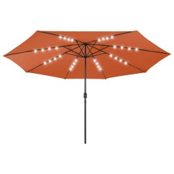 Parasol de jardin avec lumières LED et mât en métal terre cuite 
