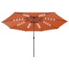 Parasol de jardin avec lumières LED et mât en métal terre cuite 