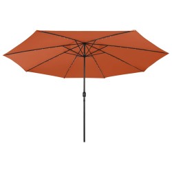 Parasol de jardin avec lumières LED et mât en métal terre cuite 