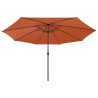 Parasol de jardin avec lumières LED et mât en métal terre cuite 