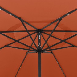 Parasol de jardin avec lumières LED et mât en métal terre cuite 