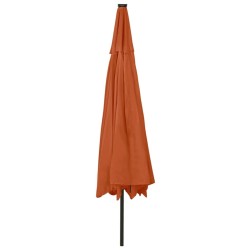 Parasol de jardin avec lumières LED et mât en métal terre cuite 