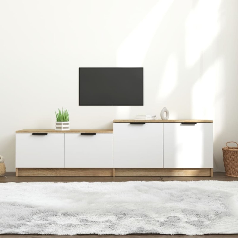 Meuble TV Blanc et chêne sonoma 158,5x36x45cm Bois d'ingénierie Meuble TV Blanc et chêne sonoma 158,5x36x45cm Bois d'ingénierie