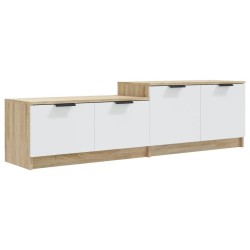 Meuble TV Blanc et chêne sonoma 158,5x36x45cm Bois d'ingénierie 