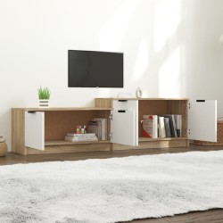 Meuble TV Blanc et chêne sonoma 158,5x36x45cm Bois d'ingénierie 