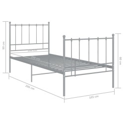 Cadre de lit sans matelas gris métal 100x200 cm 