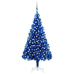 Arbre de Noël artificiel pré-éclairé et boules bleu 210 cm PVC 