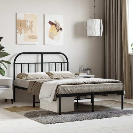 Cadre de lit métal sans matelas avec tête de lit noir 120x190cm 