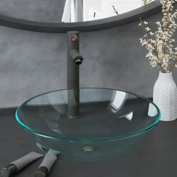 Lavabo de bain avec robinet et drain à poussoir Verre trempé 