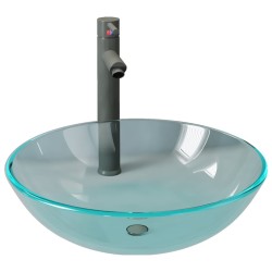 Lavabo de bain avec robinet et drain à poussoir Verre trempé 