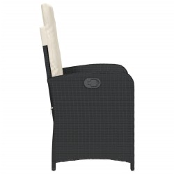 Chaise inclinable de jardin avec coussins noir résine tressée 