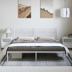 Cadre de lit métal sans matelas et tête de lit blanc 193x203 cm 