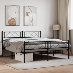 Cadre de lit métal sans matelas avec pied de lit noir 120x200cm 