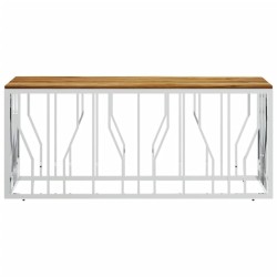 Table basse argenté acier inoxydable et bois massif d'acacia 