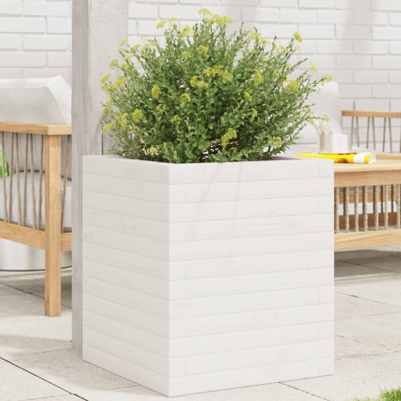 Jardinière blanc 40x40x46 cm bois de pin massif Jardinière blanc 40x40x46 cm bois de pin massif