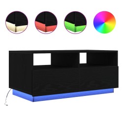 Table basse avec lumières LED chêne noir 90x49x40 cm 
