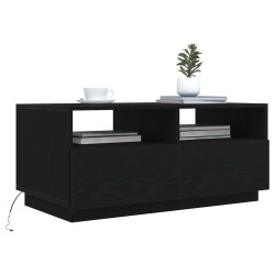 Table basse avec lumières LED chêne noir 90x49x40 cm 