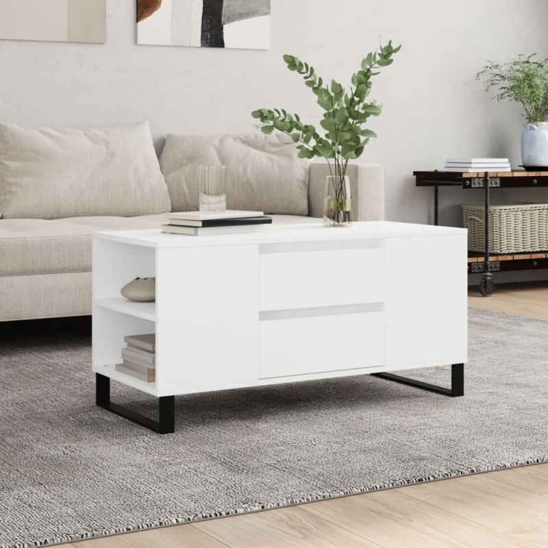 Table basse blanc 102x44,5x50 cm bois d'ingénierie Table basse blanc 102x44,5x50 cm bois d'ingénierie