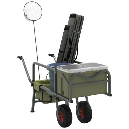 Chariot de pêche vert avec 2 roues acier enduit de poudre 