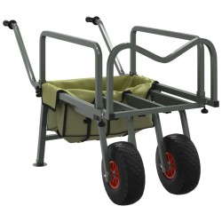 Chariot de pêche vert avec 2 roues acier enduit de poudre 