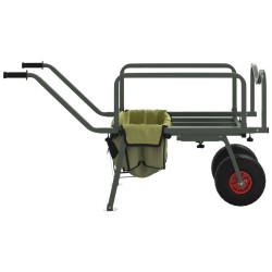 Chariot de pêche vert avec 2 roues acier enduit de poudre 