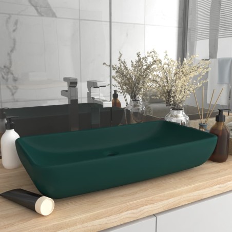 Lavabo de luxe rectangulaire Vert foncé mat 71x38 cm Céramique 