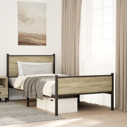 Cadre de lit en métal sans matelas chêne sonoma 107x203 cm 