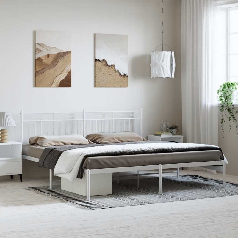 Cadre de lit métal sans matelas et tête de lit blanc 183x213 cm 