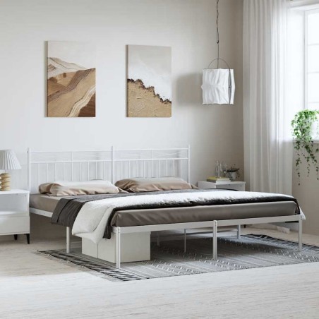 Cadre de lit métal sans matelas et tête de lit blanc 183x213 cm 