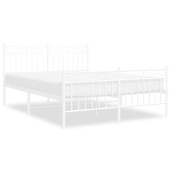 Cadre de lit métal sans matelas et pied de lit blanc 135x190 cm 