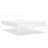 Cadre de lit métal sans matelas et pied de lit blanc 135x190 cm 